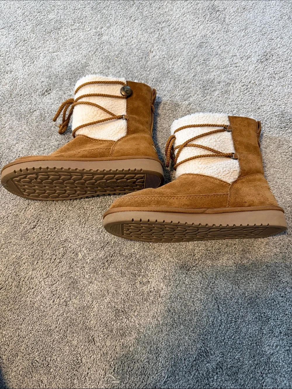 UGG Koolaburra Cozy Suede-Shearling Winter Boots - Chestnut Brown